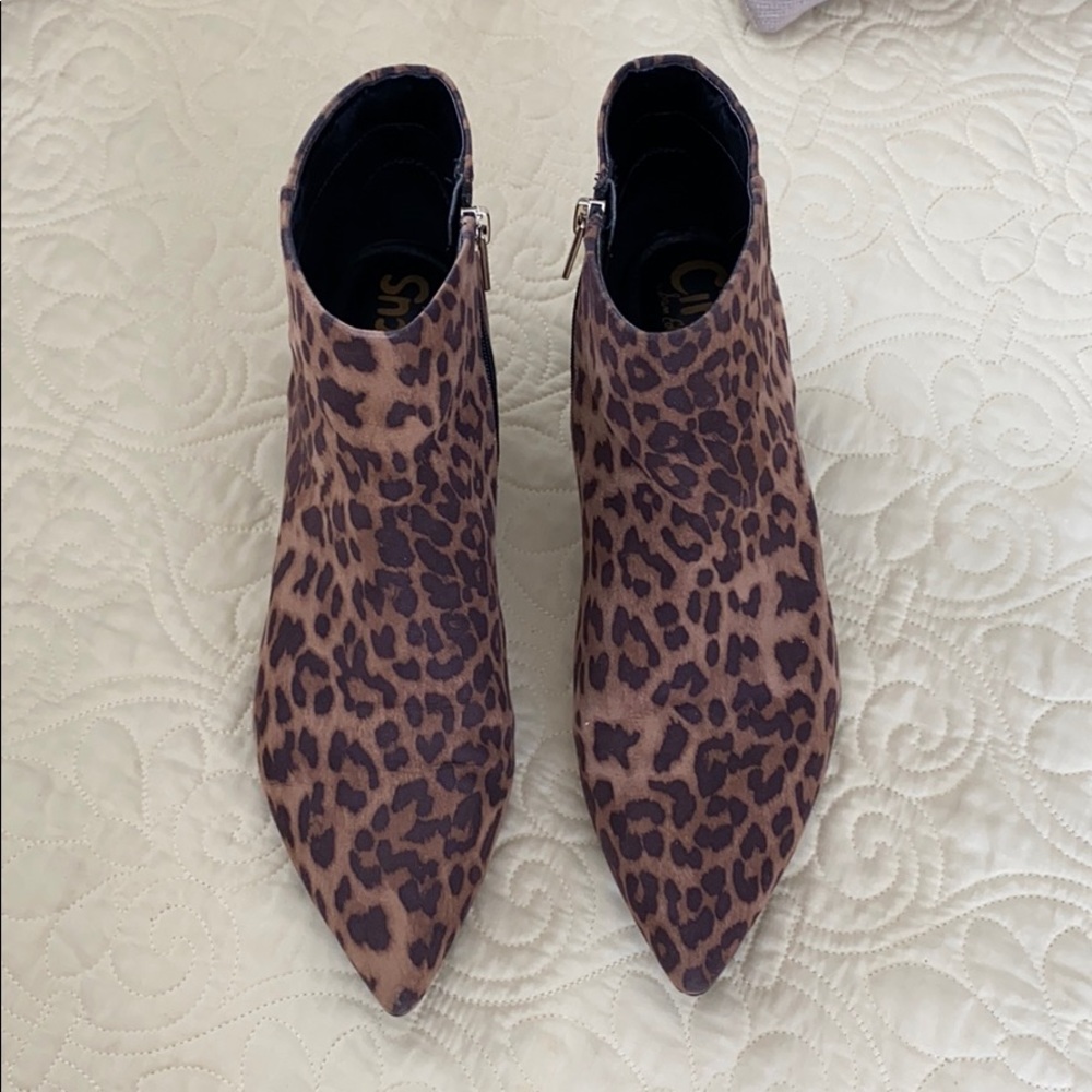 Leopard print kitten heel booties
